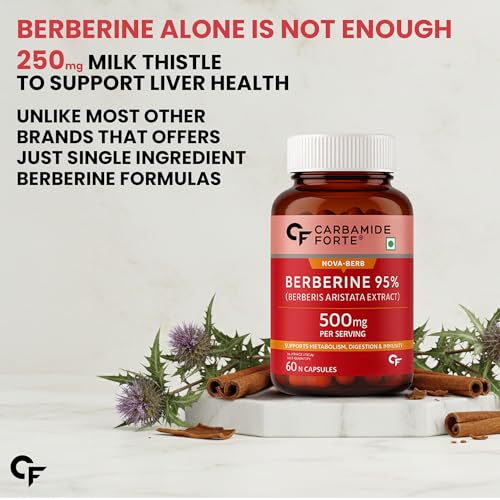 Image of Carbamide Forte Berberis Berberine 95% with Milk Thistle & Cinnamon | Berberine Capsules 500 mg | 60 Veg Capsule