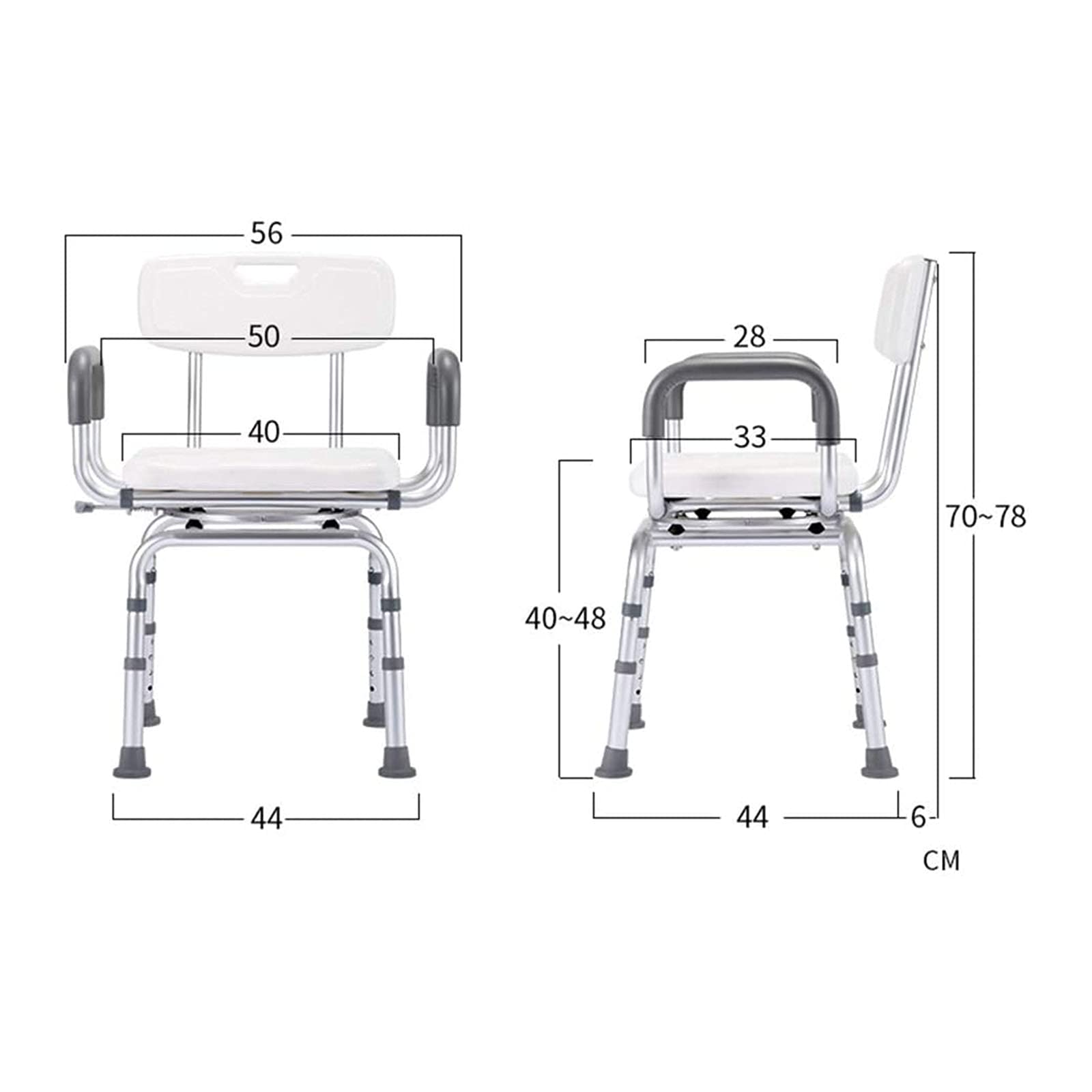 Asiento de ducha giratorio resistente con brazos y respaldo, taburete de baño antideslizante y ajustable, banco de seguridad portátil para ancianos y discapacitados