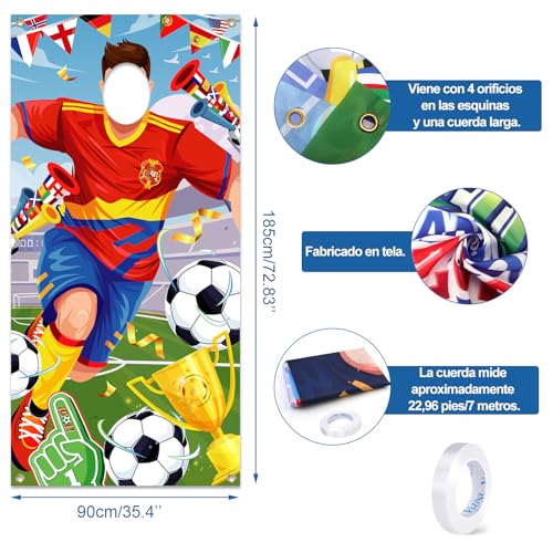 DPKOW España 2026 Copa Mundial Fútbol Pancarta Photocall Accesorios, Divertido Fútbol Jugador Cara Juego para Copa Mundial España Nacional Fan Artículos Decoración, 185 * 90 cm