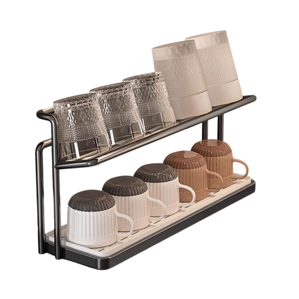 Hndhbfgrt Glass Cup, Tea Cup, Coffee Cup, Double-Layer Drain Tray Holder, Storage Rack, Cup Holder for Dining Table, Countertop