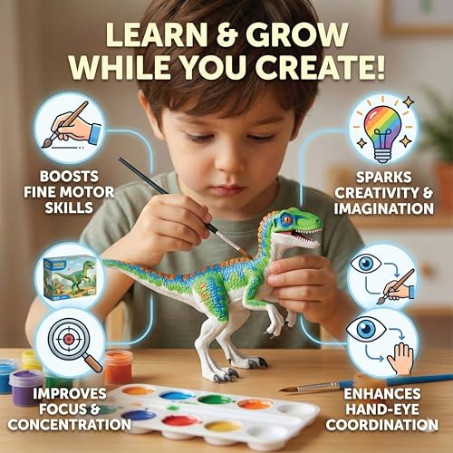 Image of Unscroo DIY 3D Model Painting Kits - Dinosaurs, Ice Age Animals & Unicorns - 3D Printed Art & Craft Hobby Gift for Kids, Teens & Adults - Return Gift Sets (Velociraptor Single)