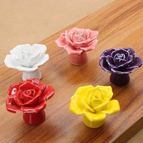 DOITOOL 6 Peças de Cerâmica Do Vintage Floral Rose Flor Porta Puxadores de Cerâmica Alças Armário de