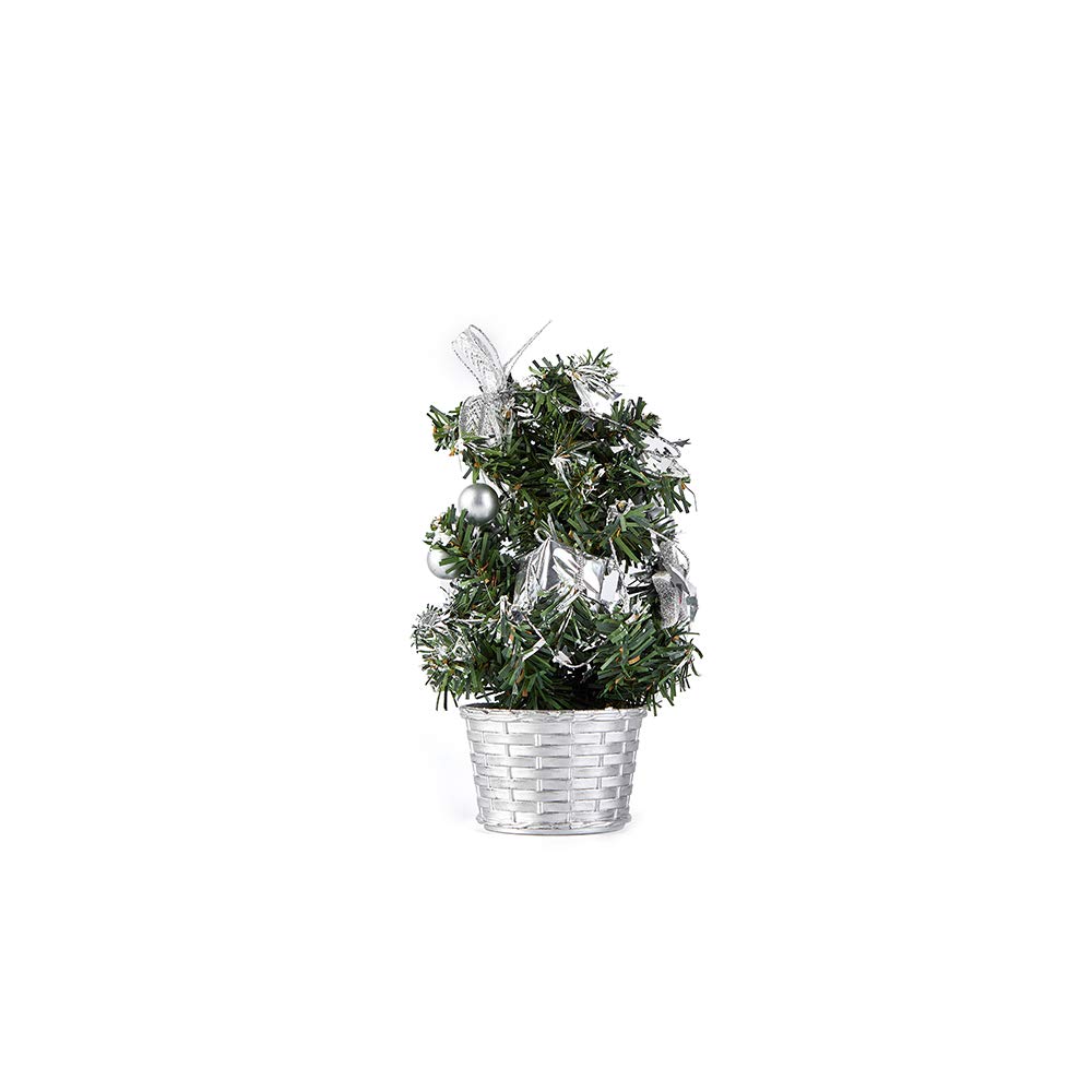 Yahpetes Christmas Trees 7.87" Mini Tabletop Christmas Tree Sliver Artificial Xmas Trees with Base for Desk Table Tops Christmas Decoration Perfect for Your Home or Office (7.87", Sliver)