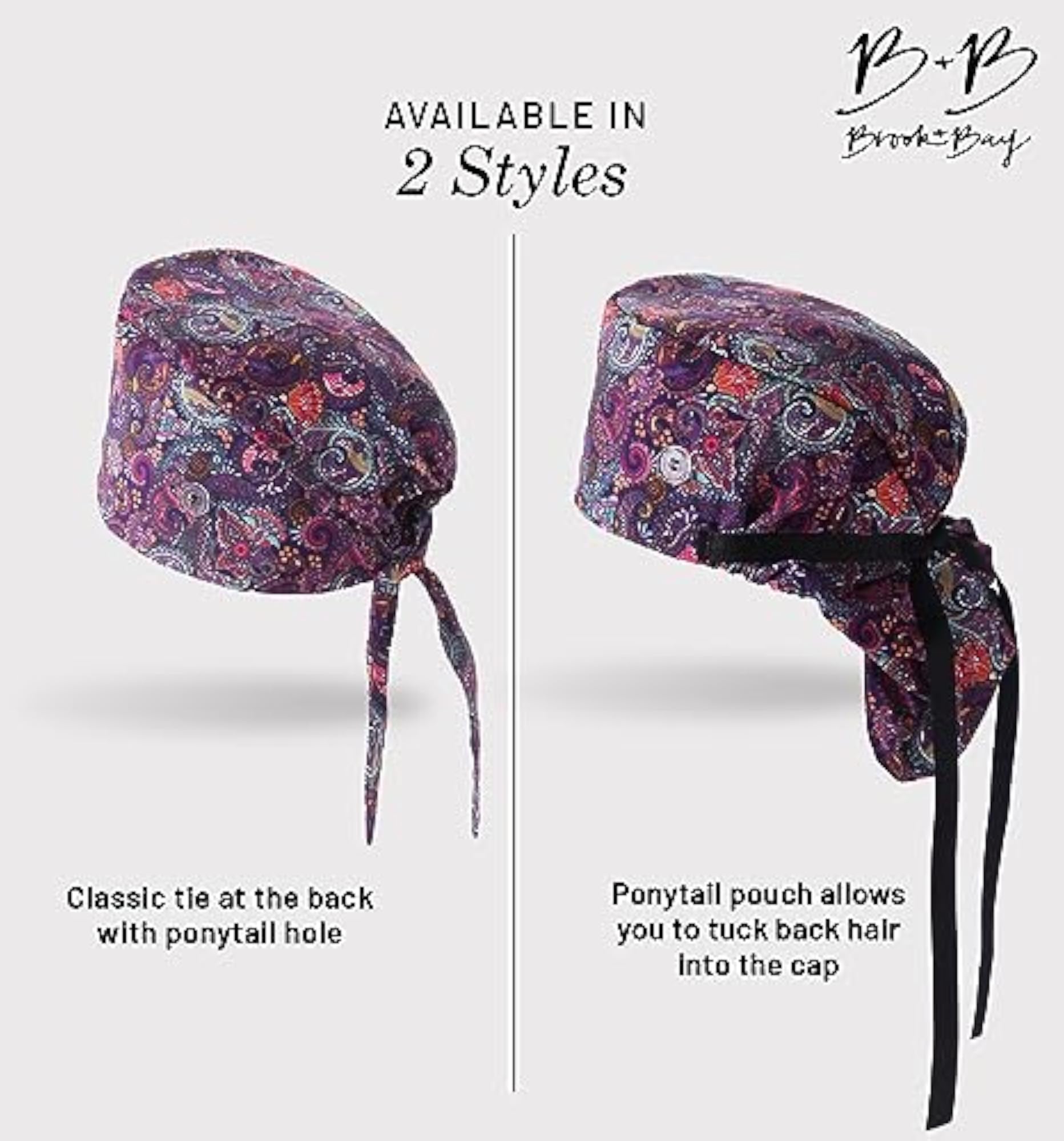 Paisley Pattern Scrub Cap with Ponytail, Surgical Cap