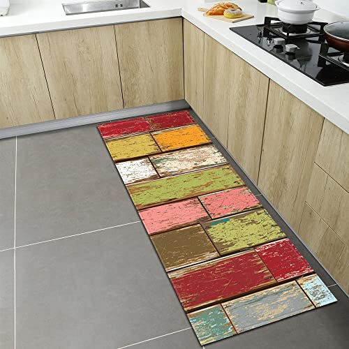 LYFDN Tapis de Cuisine Antidérapant Grain de Bois coloré Tapis pour Devant Evier Absorbant, Doux Tapis du Sol pour Salon Chambre Passage Lavable en Machine 50 x 80cm Cover