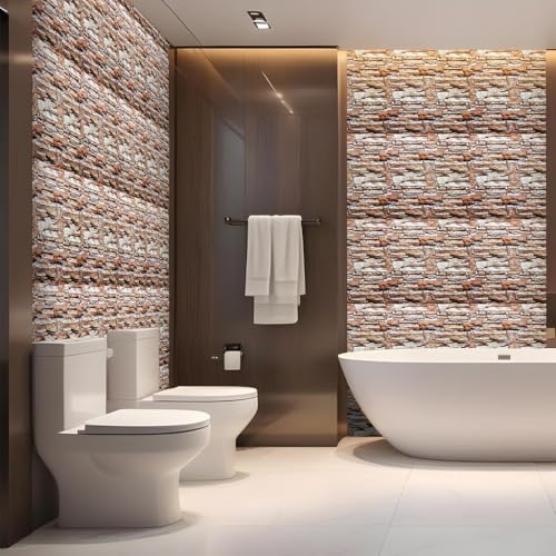 Image of OCEANSKY 3D Wallpaper PE Foam self Adhesive Brick Design Wall Stickers /DIY Wallpaper for Home Hotel Living Room Bedroom Cafe Deco (16, Red Bricks)