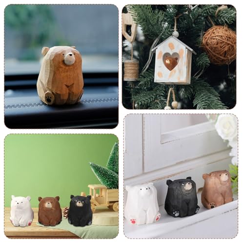 Figuras decorativas de oso talladas a mano de madera 2-pack miniatura 6