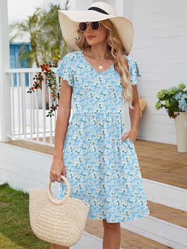 Image of Heymoments Women's Summer Short Sleeve Dresses Casual T-Shirt Flowy Tunic Ladies Beach Sundress