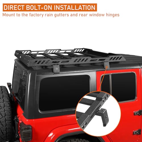 Image of Hooke Road Overlanding Roof Rack for 2018-2026 Jeep Wrangler JL 2 /4 Doors & Gladiator JT, Steel Cargo Basket for Jeep Hard Top Only