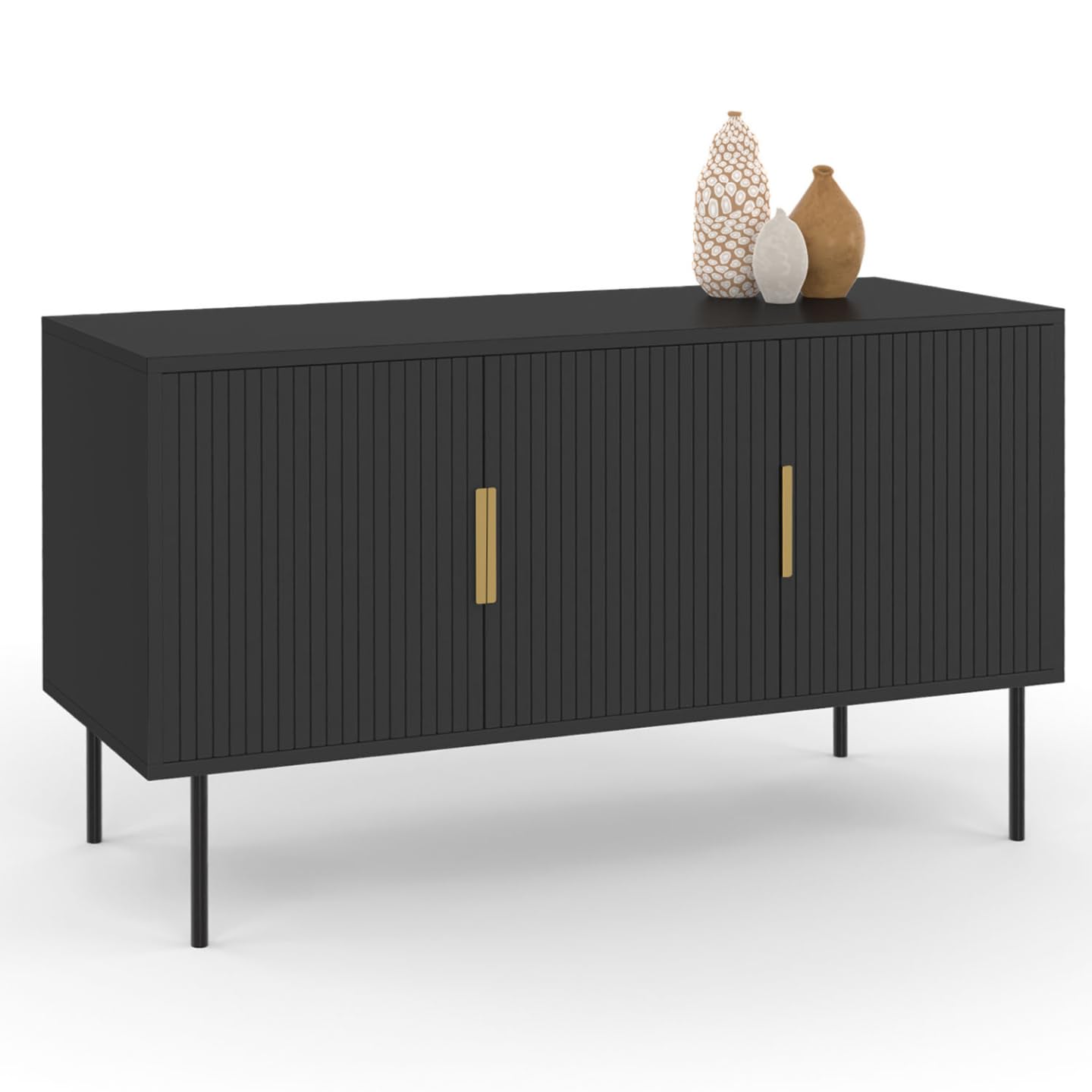 IDMarket - Buffet 110 cm Marcel Noir 3 Portes Effet Lattes