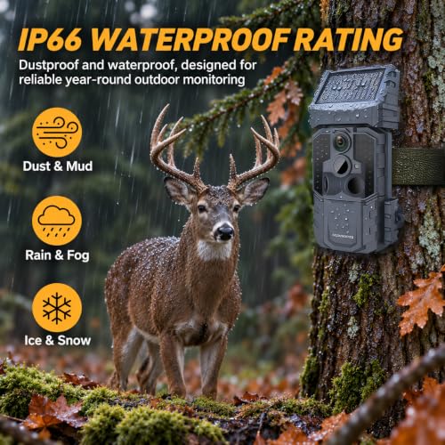 WOSPORTS WiFi Trail Camera 48MP Solar Game Camera with 7800mAh Built-in Battery, 0.1s Trigger IP66 Waterproof Wildlife Cameras with 8 AA Batteries & 64GB SD Card - image 6