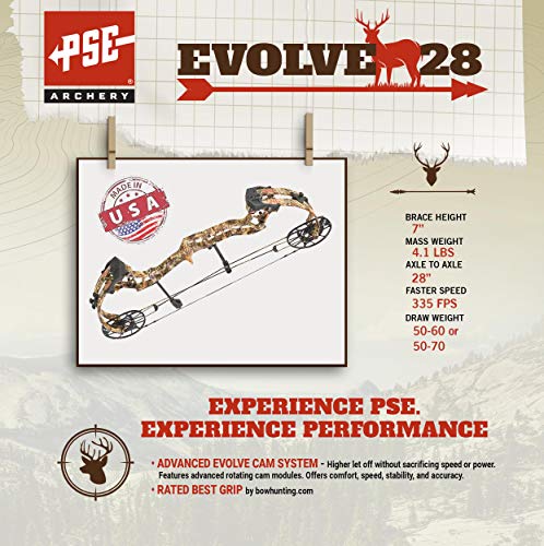 PSE ARCHERY Evolve 28 Compound Bow Kit-Compact-Hunting - 70 lb. Draw Weight - Mossy Oak Country