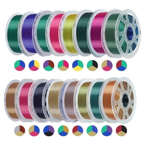 Kingroon 16KG Silk PLA Filament, Tri Color PLA Filament, Multicolor 3D Printer Filament, Dimensional Accuracy 1.75mm (+/