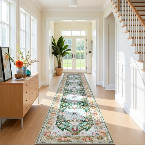 U'Artlines 3' x 14' Boho Hallway Runner Rug, Non Slip Washable Vintage Farmhouse Kitchen Rug Accent Area Carpet for Entryway Laundry and Living Room (Green) — view 6