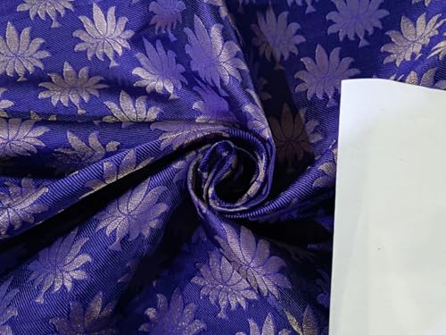 Brocart de soie bleu indigo or BRO243 : tissu jacquard au mètre pour styliste couture