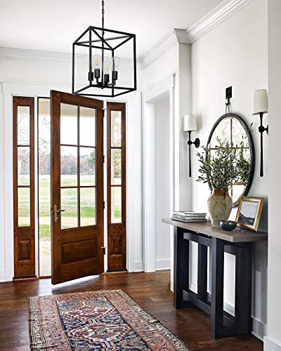 Mipaws 4-Light Industrial Metal Farmhouse Chandelier, Black Lantern Entryway Pendant Light, Hanging Light Fixture For Kitchen Island Living Room Foyer Dinning Room (13.7''X15.7'') #TOP1