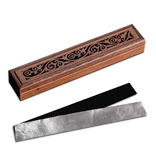 BangBoom Premium Wooden Incense Sticks Holder Box, Hollow Carved Incense Burner Holder with Fireproof Cotton, Incense Burner Ash Catcher for Home, Office, Meditation Accessories (Large Tang Grass)