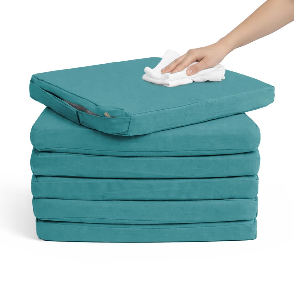 Pack 6 Cojín para silla 42x40x4 cm｜Repelente al agua y fácil de limpiar｜Con cintas de sujeción｜Funda con cremallera desmontable｜Uso interior y exterior｜Ideal para comedor, terraza, jardín u oficina