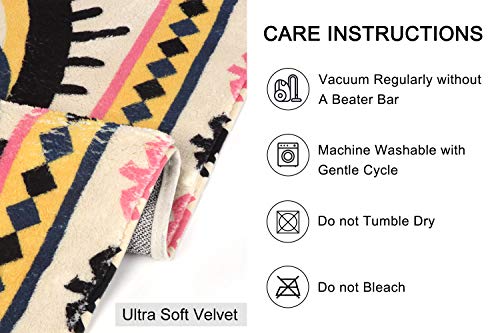 Haocoo Evil Eye Area Rugs 2’X3’ Non-Slip Tribal Style Small Throw Rugs Super Soft Velvet Creative Accent Distressed Floor Carpet For Door Mat Entryway Bedroom Decor #TOP4