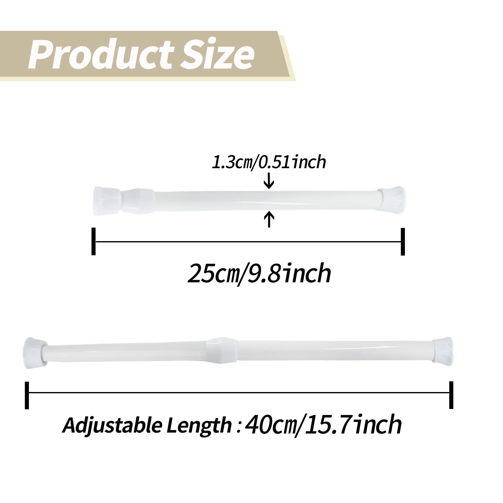 Kyuionty 4 Pcs Spring Tension Curtain Rods, 9.8 To 15.7 Inch Adjustable Curtain Rod Spring Loaded Shower Rod for Bathroom, Kitchen, Window (White)
