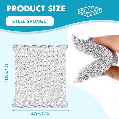 Image of 6 Pack Kitchen Scrubbing Sponges for Cleaning, Washable Dish Sponges, Reusable Non Scratch Scrubbing Pads, Sink Steel Wool Dishcloth, Wire Scouring Sponge for Cookware, Pots and Pans