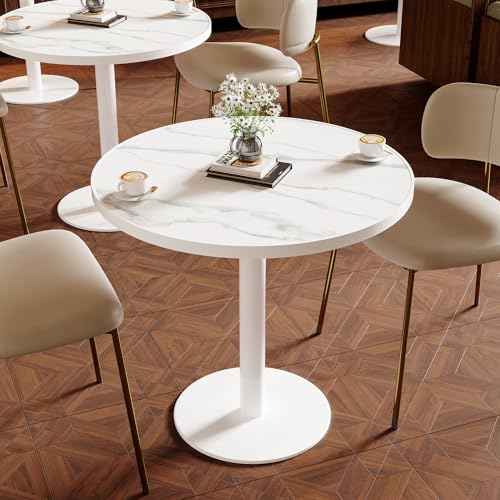 Image of 31.5 inch Tulip Table, Small Round Dining Table, Marble Bistro Table | 1.2 inch Marble Tabletop, Waterproof\Heat Resistant\Scratch Resistant\Easy Clean\Stable\Restaurants\Small Spaces\Elegant White