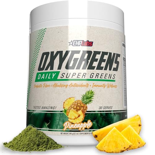 EHP LABS OxyGreens Super Greens Powder - Spirulina & Chlorella Superfood Green Juice Powder & Greens Supplements with Prebiotic Fibre Antioxidants & Immunity Support 30 Serves (Pineapple)
