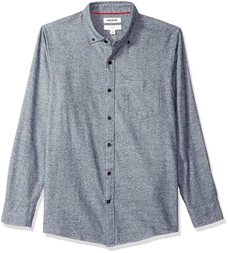 Goodthreads Men's Slim-Fit Long-Sleeve Plaid Brushed Heather Shirt, Navy, Medium
