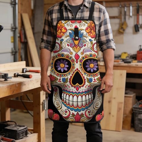 Delantal de trabajo con 8 bolsillos y diseño Sugar Skulls miniatura 5