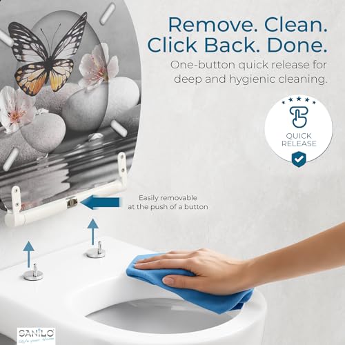Image of Sanilo Wooden Toilet Seat with Quick Release & Soft Close [ROUND] - Decorative & Slow Close Molded Wood Seat - With One Click for Easy Installation & Cleaning - With Adjustable Fit (Vanesa)