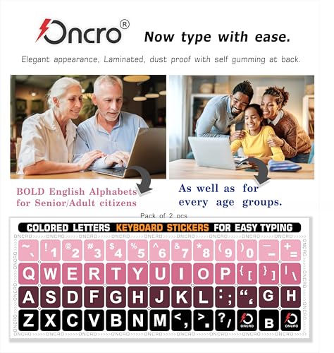 Image of Pack of 2, Large English Keyboard Stickers Big Letter Alphabet Typing US English Language Replacement Stickers for Laptop PC Desktop Computer Black Lettering Water Proof (Pink Gradient)