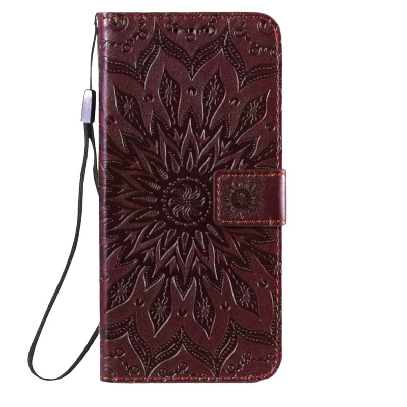 Image of TELETEL Queen Series 3D Embossing Cover Leather Flip Wallet Case with Card Holder| Magentic Closure | Video Stand View (Brown) for Samsung Galaxy M40