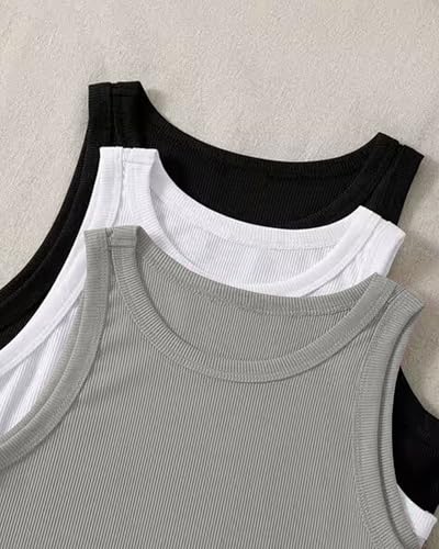 Image of (Pack of 3) Stylish Sleeveless Round Neck Ribbed Tank Tops for Women and Western Crop Top
