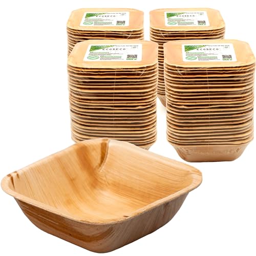 ECODECO Platos compostables de hoja de palma, 100 unidades, cuenco cuadrado de 5 pulgadas, desechables, ecológicos, como platos de fiesta de bambú