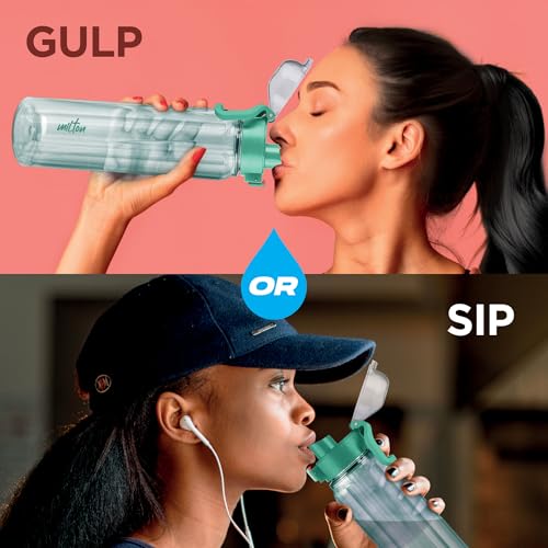 Image of MILTON Aston 700 BPA & BPS-Free Water Bottle 700 ml| Food-Grade Plastic | One-Click Open | Leak-Proof | Sip & Gulp Lid I Ideal for Office, School, College, Gym, Turquoise Blue