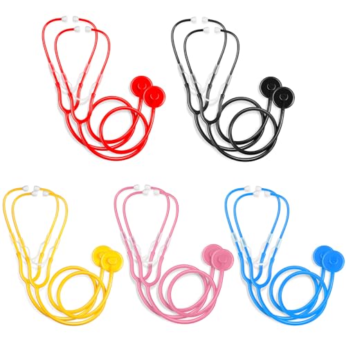 RoundFunny 10 Pack Boys Girls Kids Stethoscope Toy Disposable Plastic Stethoscope Real Working for Girls Boys Doctor Kit Role Play Costume Pretend Game Accessories