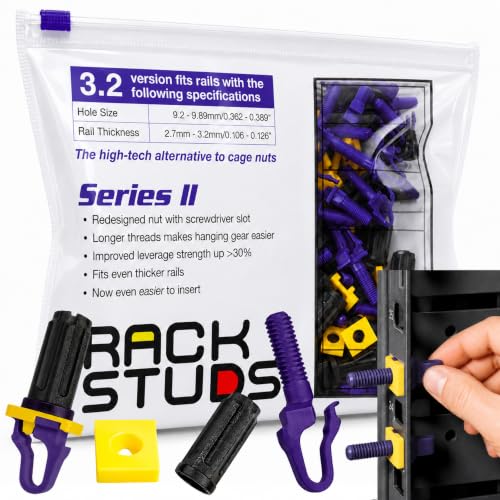 Image of Rackstuds P100 Series II - Server Rack Screws 100-Pack | Cage Nut Replacement Purple 3.2mm /0.126 inch | A Faster, Easier Solution for Rack mounting Gear in 19 inch Racks with Square Punched Vertical Rails