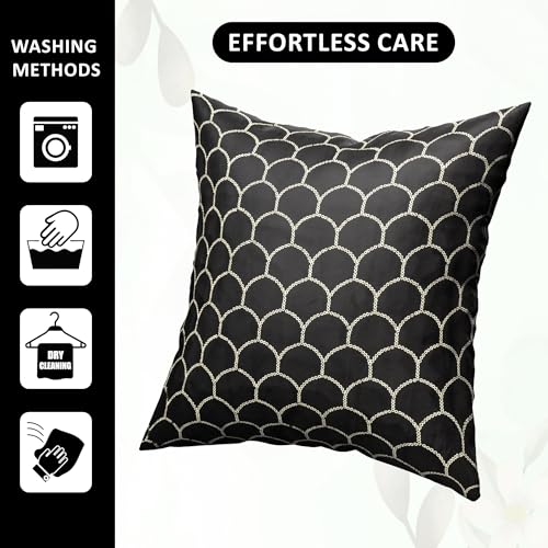 Image of Kuber Industries Set of 5 Velvet Finish Fancy Sofa Pillow Cover for Living Room | Decorative Cushion Covers 16 inch x 16 Inch for Bedroom & Home Decor | Sequins Bubbel - Black