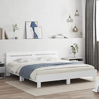 Modern Wooden Queen Size 160cm Bed Frame With Headboard | Wood Bed Frames, Bed Base, Bedroom Beds (White)