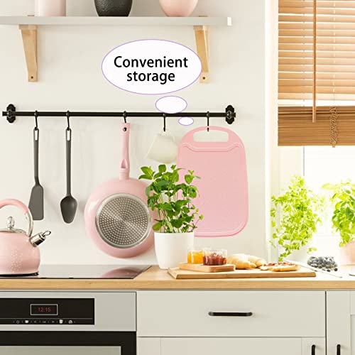 Tabla de cortar rectangular de plástico rosa con mango y ranura miniatura 5