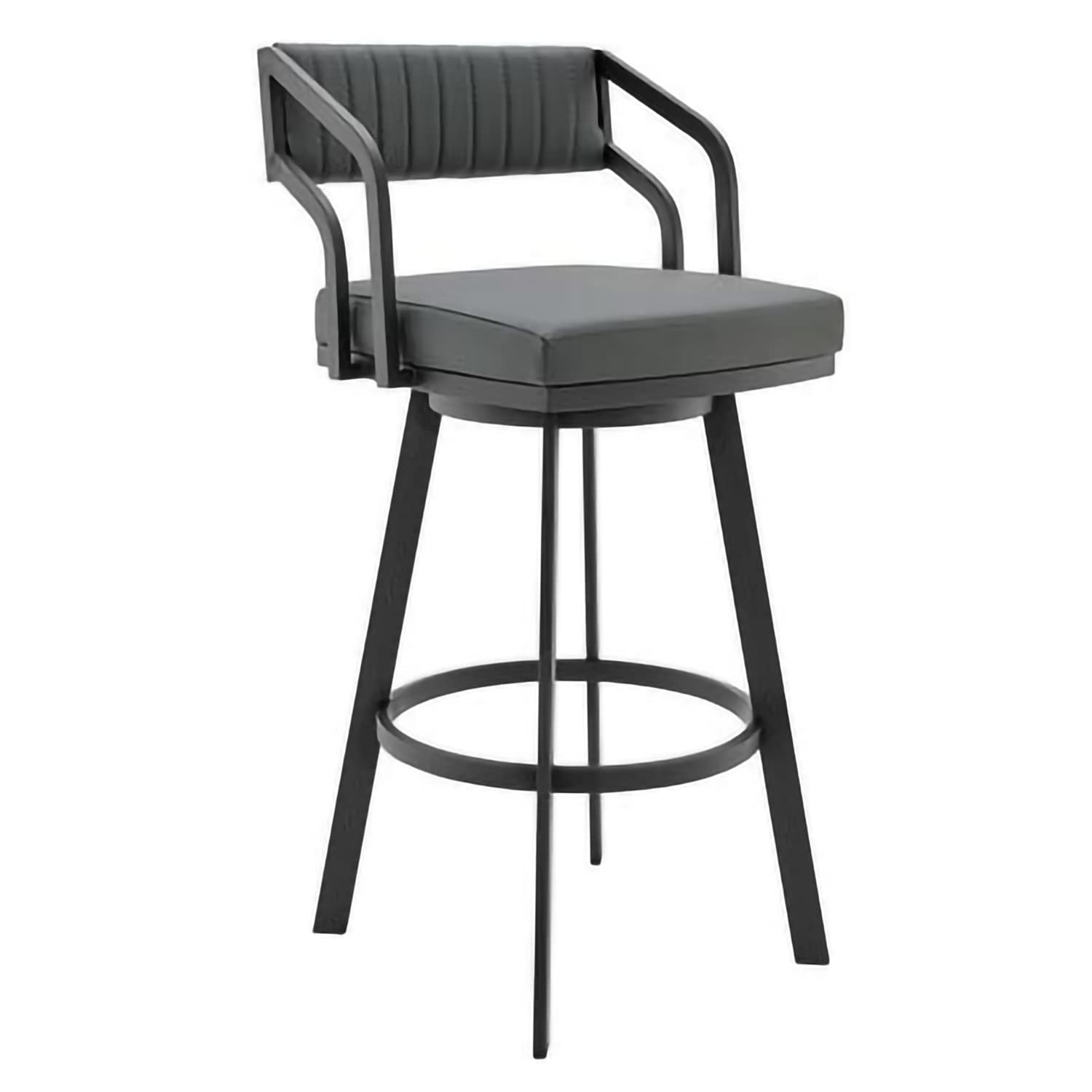 Benjara bar Stool 30 Inch Barstool with Leatherette Padded Seat, Gray and Black