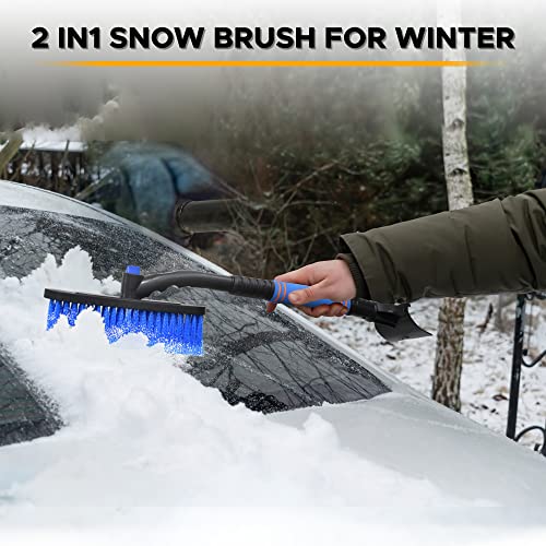 Image of EcoNour 27 inch Extendable Snow Brush and Ice Scraper for Car Windshield | 2-in-1 Telescoping 360 Snow Brush with Pivoting Head | Window Ice Scraper for Snow Removal | Winter Car Accessories