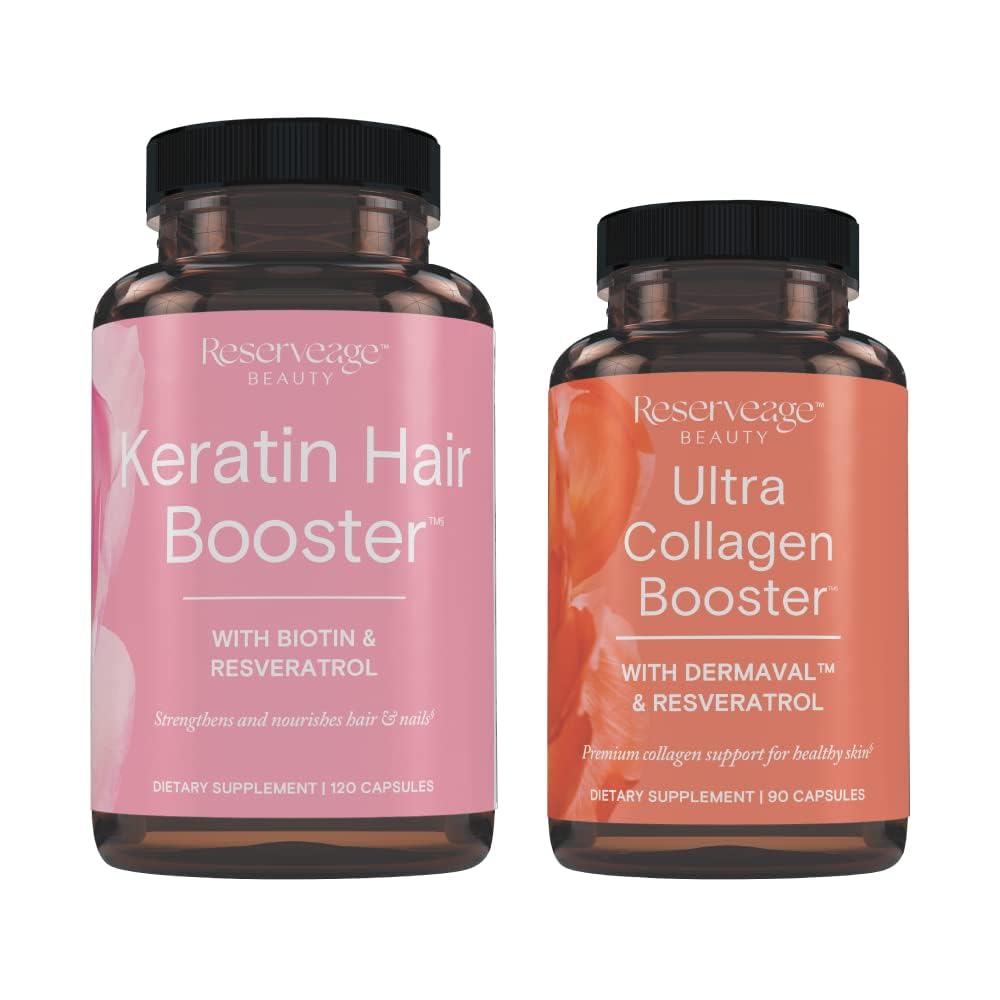 Reserveage Ultra Collagen Booster & Keratin Hair Booster - Features Dermaval, Biotin & Resveratrol - Support Hair & Skin - 90 Ultra Collagen Booster Capsules, 120 Keratin Hair Booster Capsules