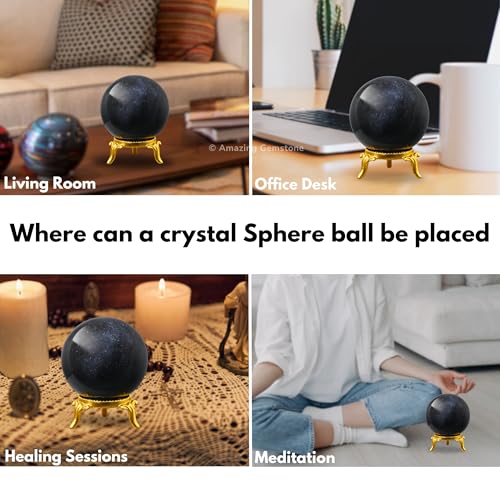 Image of Certified Blue Aventurine Crystal Ball for Meditation - Premium Crystal Vastu Items for Home and Feng Shui Items for Good Luck - Ideal for Pooja Supplies and Spiritual Practices (2 inch Inch)