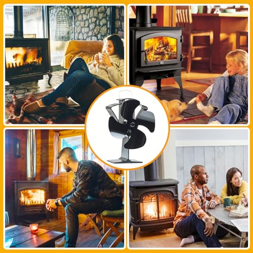 Image of Tomersun 4 Blades Heat Powered Stove Fireplace Fan for Home Wood Log Burning Fireplace Circulating Warm Air Saving Fuel Efficiently