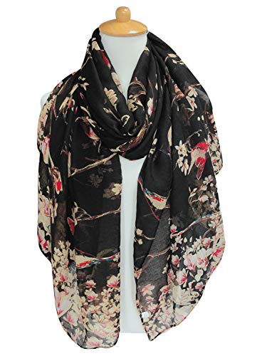 Image of GERINLY Scarfs for Women Lightweight Cotton Feel Scarves Floral Birds Print