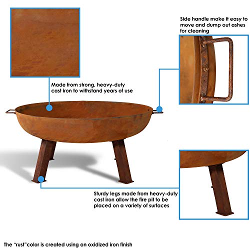 Sunnydaze Rustic Cast Iron Fire Pit Bowl With Handles - Outdoor Wood-Burning Fire Pit Bowl For Backyard, Patio Or Porch - 24-Inch Diameter #TOP3