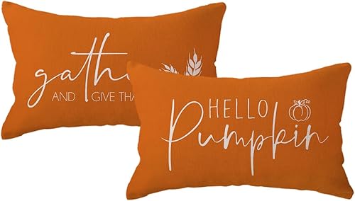 Miniatura 1 de Fundas de almohada con texto en inglés "Pumpkin Gather And Give Thank Thank Hello Autumn Fall", fundas decorativas para sofá lumbar de Acción de