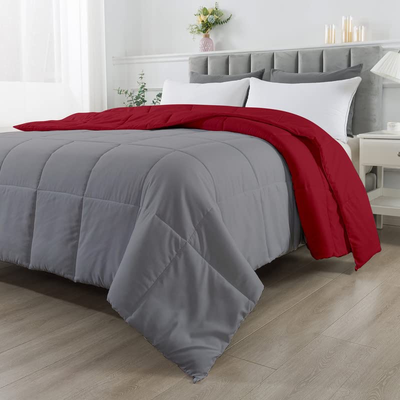 Image of Razzai Ultra-Soft Quilted Reversible Summer Season Ac Comforter 220 GSM (90 inch x 90 inch Inches /228cm x 228cm) - Queen Size Comforter|Silver /Burgundy|