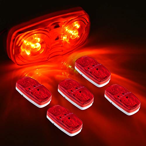 Partszone 5Pcs Red Side Marker Lights Double Bullseye 10 LED Trailer Clearance Light